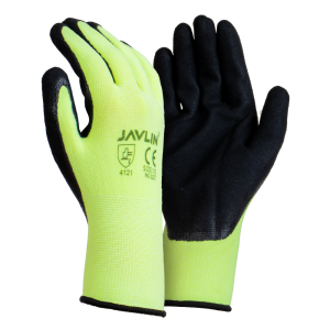 HI-VIS Soft Feel Green Flourescent Liner With Black Double Coated Nitrile Palm Dipped