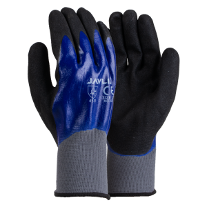 Double NBR Nitrile Coated Black Flexi Gloves With Seamless Blue Liner