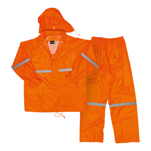 Hi-Vis Polyester PVC Reflective Rain Suit - Orange, M