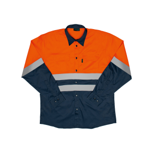 HI-VIS Two Tone Long Sleeve Work Shirt - Navy & Orange, L